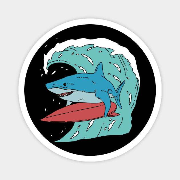 Blue Shark Surfing Magnet by Freid